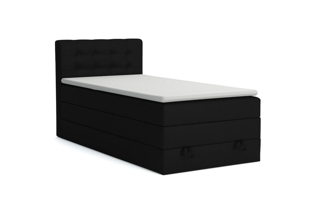 BOXSPRINGBETT JUNG 1 90/200 Velours Schwarz mit Matratzen H3 + H4 - Schwarz, Holz/Holzwerkstoff (92/200cm) - Deine Möbel 24
