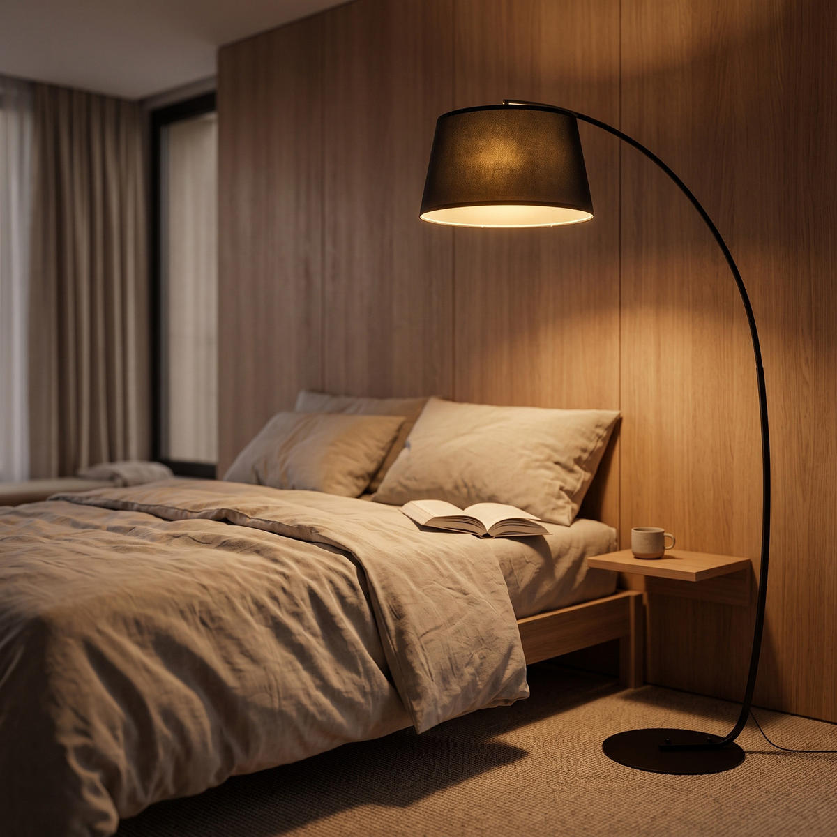 GOLVLAMPA Vardagsrumslampa med lampskärm i tyg, fotströmbrytare - Svart, Metall (105/47/190cm) - HOMCOM