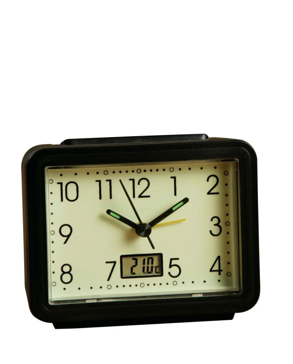 WECKER leuchtend, mit Temperaturanzeige, rechteckig, geräuschlos - Schwarz, Kunststoff (5.6/9.3/11.8cm) - Westfalia