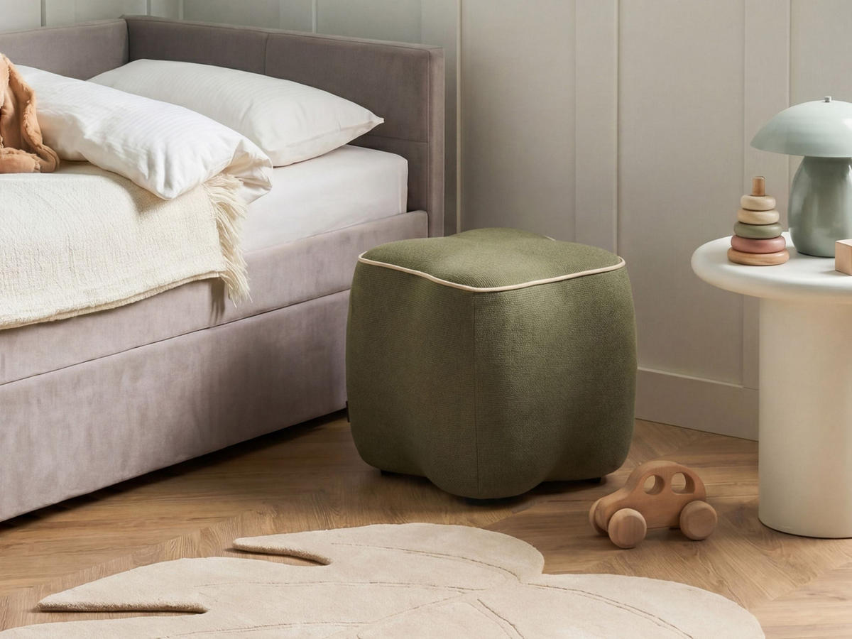 POUF Stoff Grün Juno - Beige, Textil (35/38/35cm) - Beliani