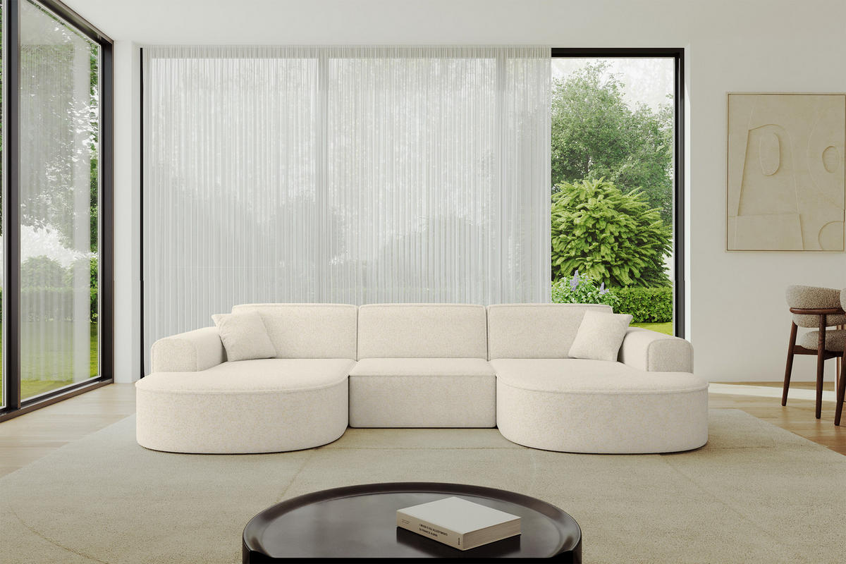 WOHNLANDSCHAFT MARI-U1 - 303x171x79 cm Creme Tissu - Creme/Schwarz, Holzwerkstoff/Kunststoff (303/79/171cm) - ALTDECOR