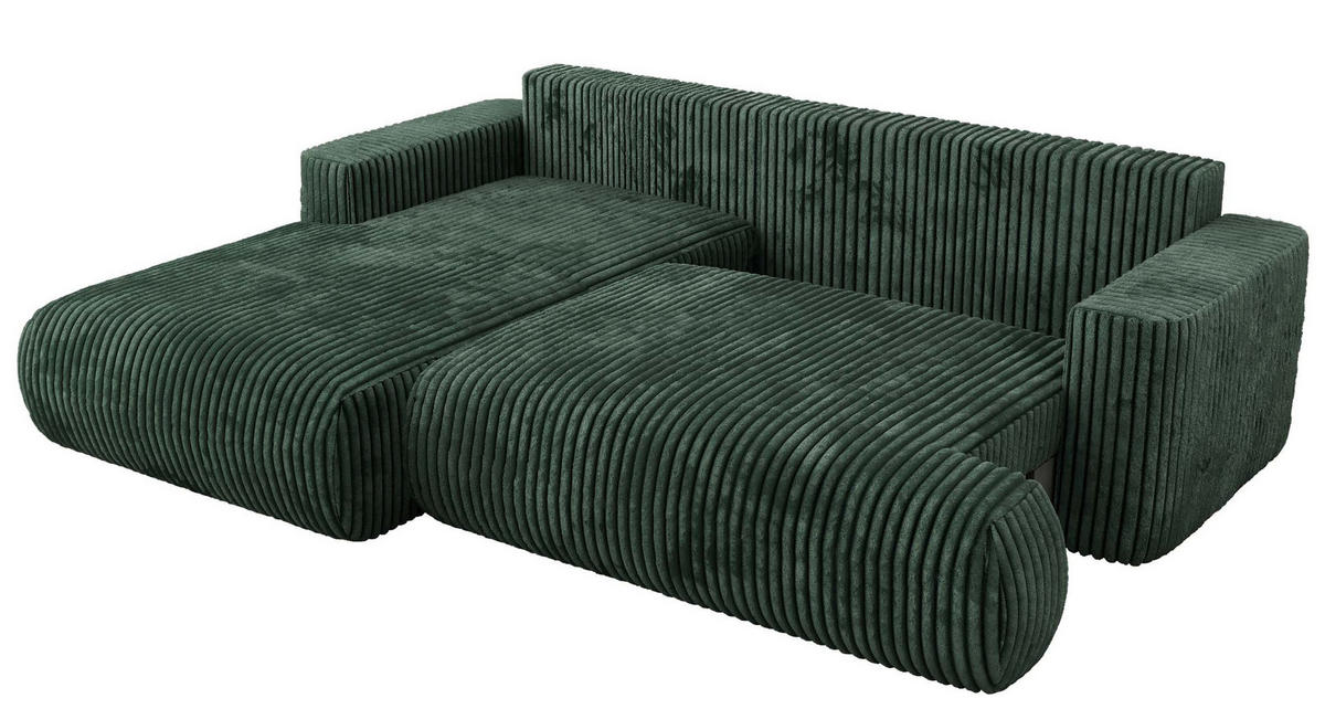 ECKSOFA OVO L Grün Cord - Links Seite - Schwarz/Grün, Kunststoff/Textil (271/195cm) - MKS