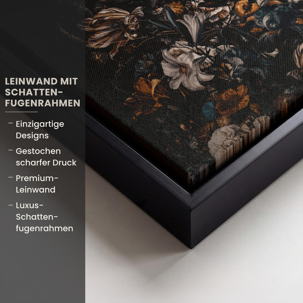 LEINWAND Bilder mit Rahmen - Frau - Luxus - Blumen - Schmetterling - Porträt - 30x20 - Schwarz, Textil (30/20cm) - MuchoWow