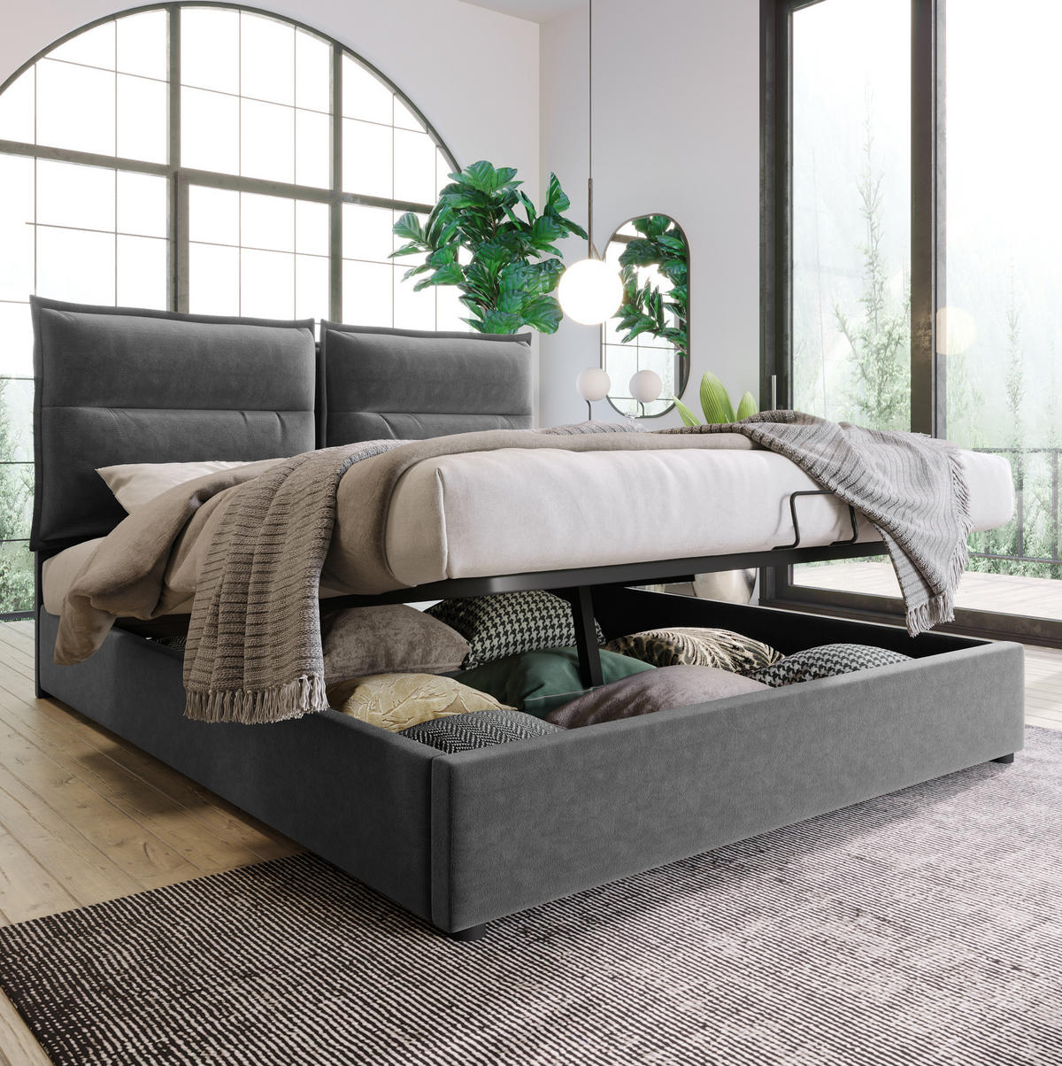 POLSTERBETT mit Bettkasten 140x200 cm Samt Grau - Grau, Metall (140/200cm) - Meubliv