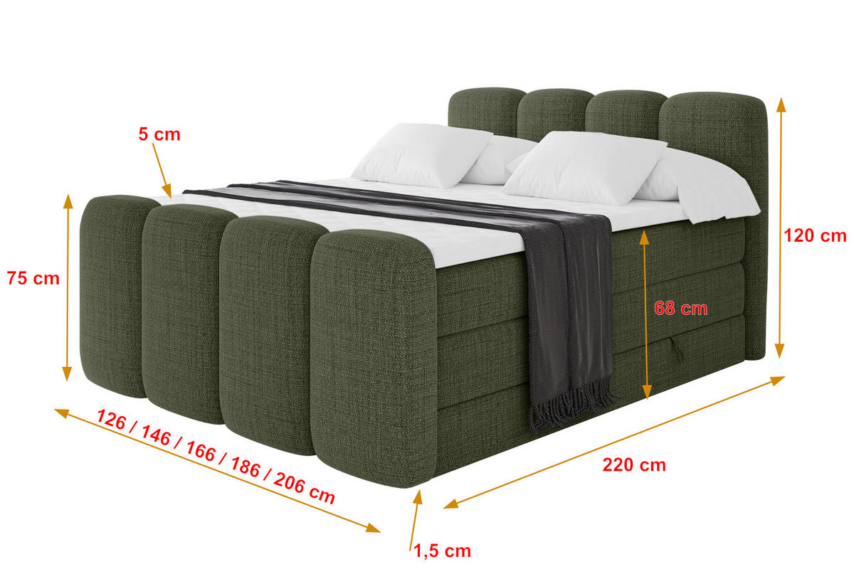 BOXBETT mit Matratze H3|H4 und Lattenrost - NINA-Z KING - 140x200 cm Aragon - Grün - Grün, Holzwerkstoff (140/200cm) - ALTDECOR