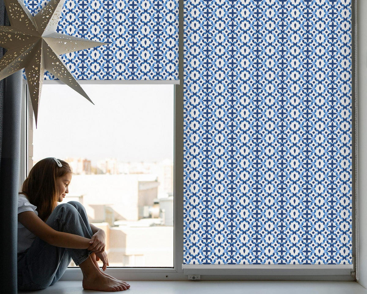 VNÚTORNÁ roleta - okenná roleta - roleta - 100x140 cm - Modré tvary - modrá, plast (100/140/0.5cm) - TULUP