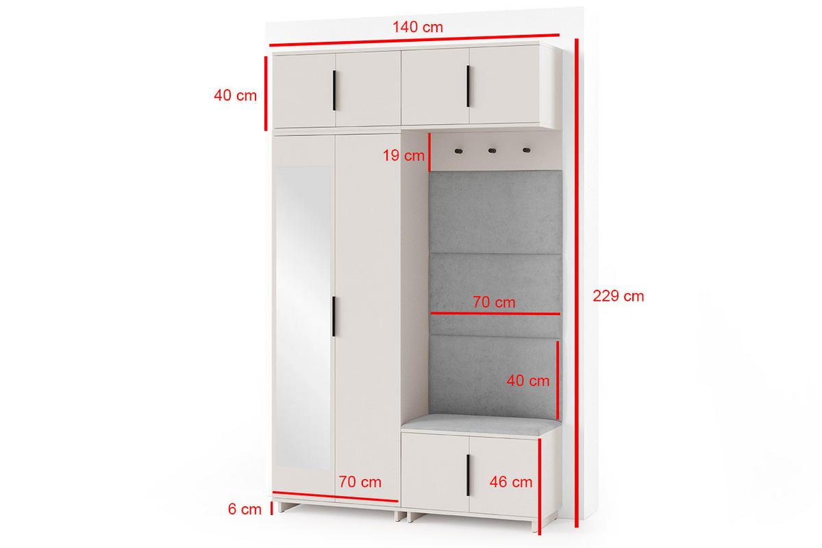 GARDEROBE NAPOLI 4 mit POLSTERPANEELEN GELB - Beige/Gelb, Holzwerkstoff (140/229/40cm) - Jerpax