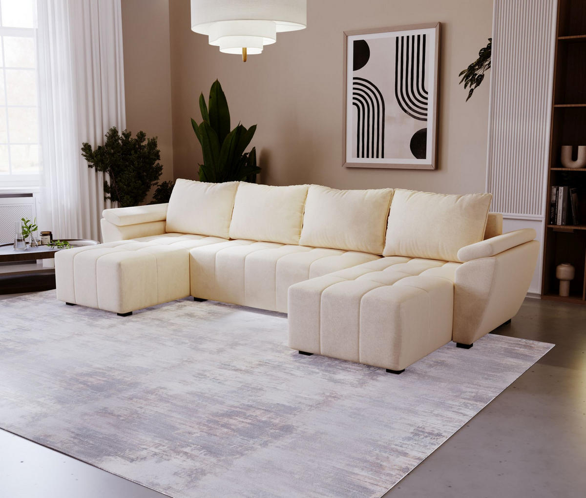 ECKSOFA ZEUS U Monolith 02 mit Schlaffunktion - Beige, Textil (305/88/140cm) - Bedante