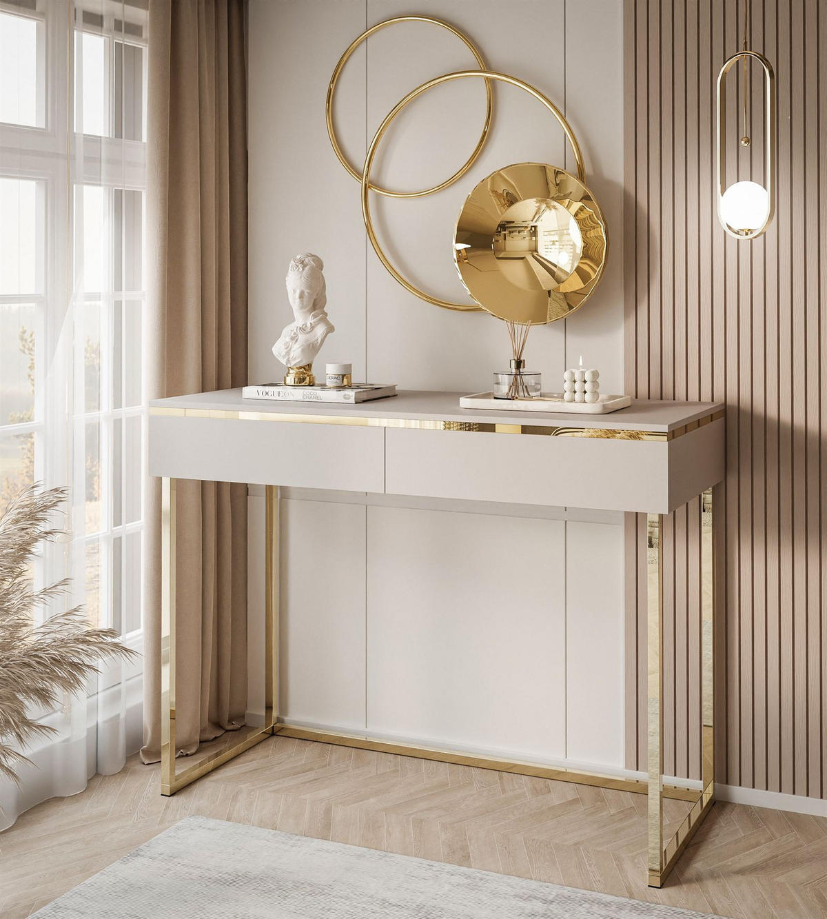 SCHMINKTISCH AURORA GOLD KASCHMIR Schminktisch auf einem goldenen Gestell ohne Spiegel - Kaschmir, Holzwerkstoff (44/102/79cm) - Lookway