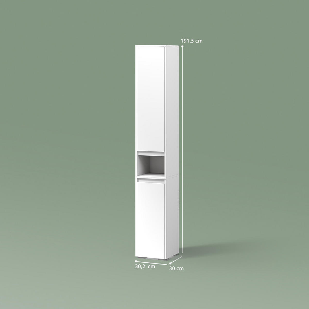 BADSCHRANK Savuto Weiß 30.2 x 191.5 cm mit Türen und offenem Fach - Weiß, Holzwerkstoff (30.2/191.5/30cm) - Livinity®