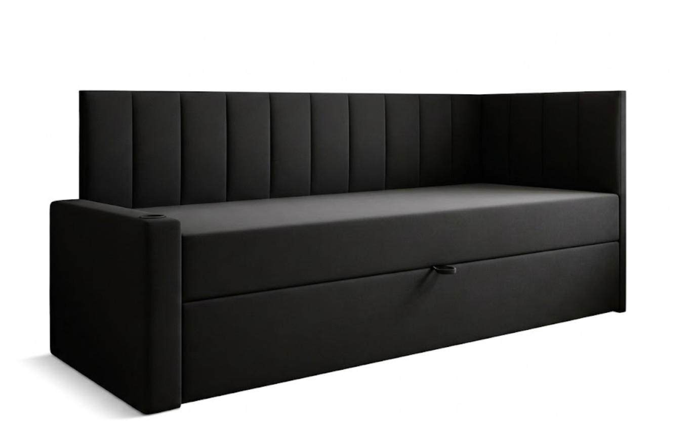 JUGENDBETT, 100 x 200 cm, Tokio, Bett mit Bonellmatratze H3 und Bettkasten, Einzelbett, Schwarz - Schwarz, Holzwerkstoff/Kunststoff (100/200cm) - Trada