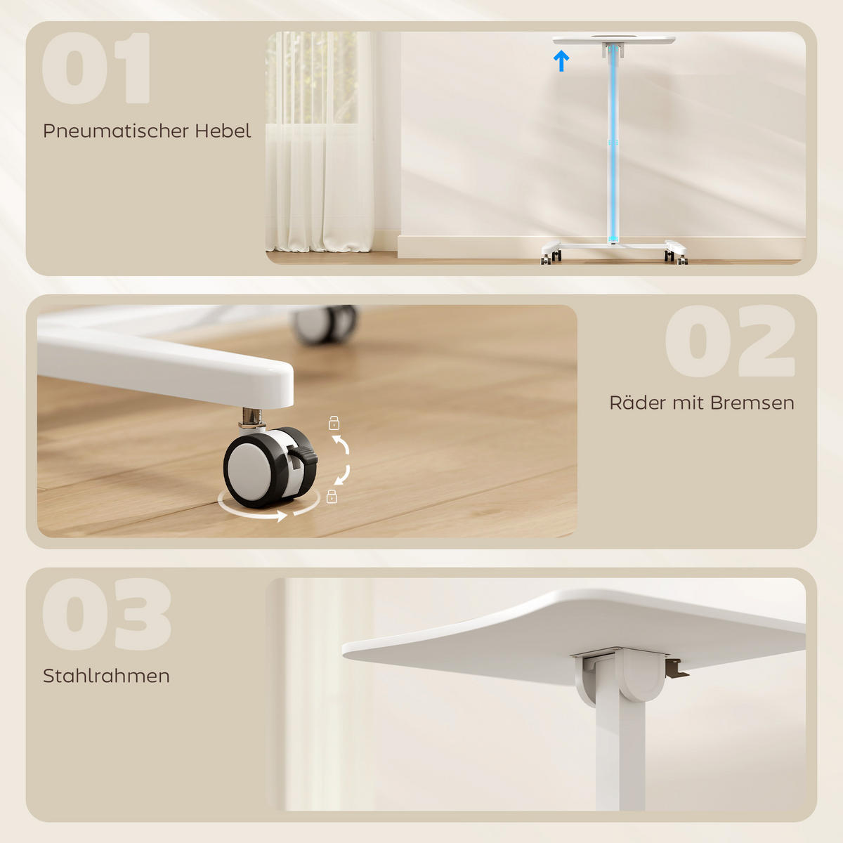 STOJACÍ STOLEK MDF ocel bílý - bílá, kov/kompozitní dřevo (60.5/52/114cm) - HOMCOM