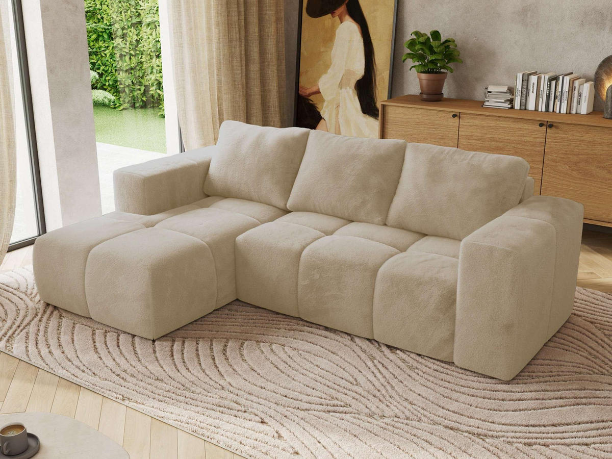 ROHOVÁ SEDAČKA MONIVA L - Krémová Plyš - Levá Strana - černá/krémová, textil/plast (164/266cm) - MKS