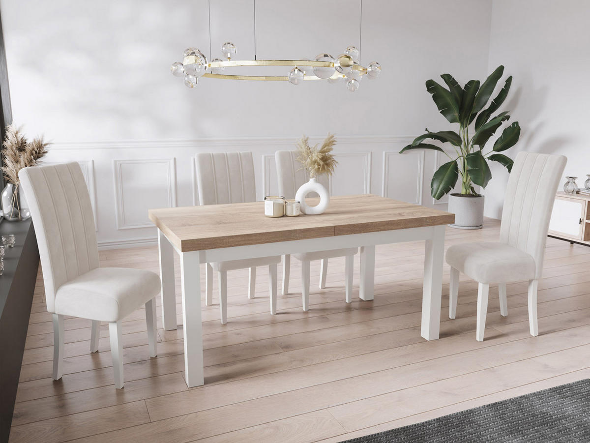 ESSTISCH Avena rechteckig ausziehbar, Sonoma Eiche 160/90/78 - Weiß/Sonoma Eiche, Holz/Holzwerkstoff (160/90/78cm) - WFL GROUP