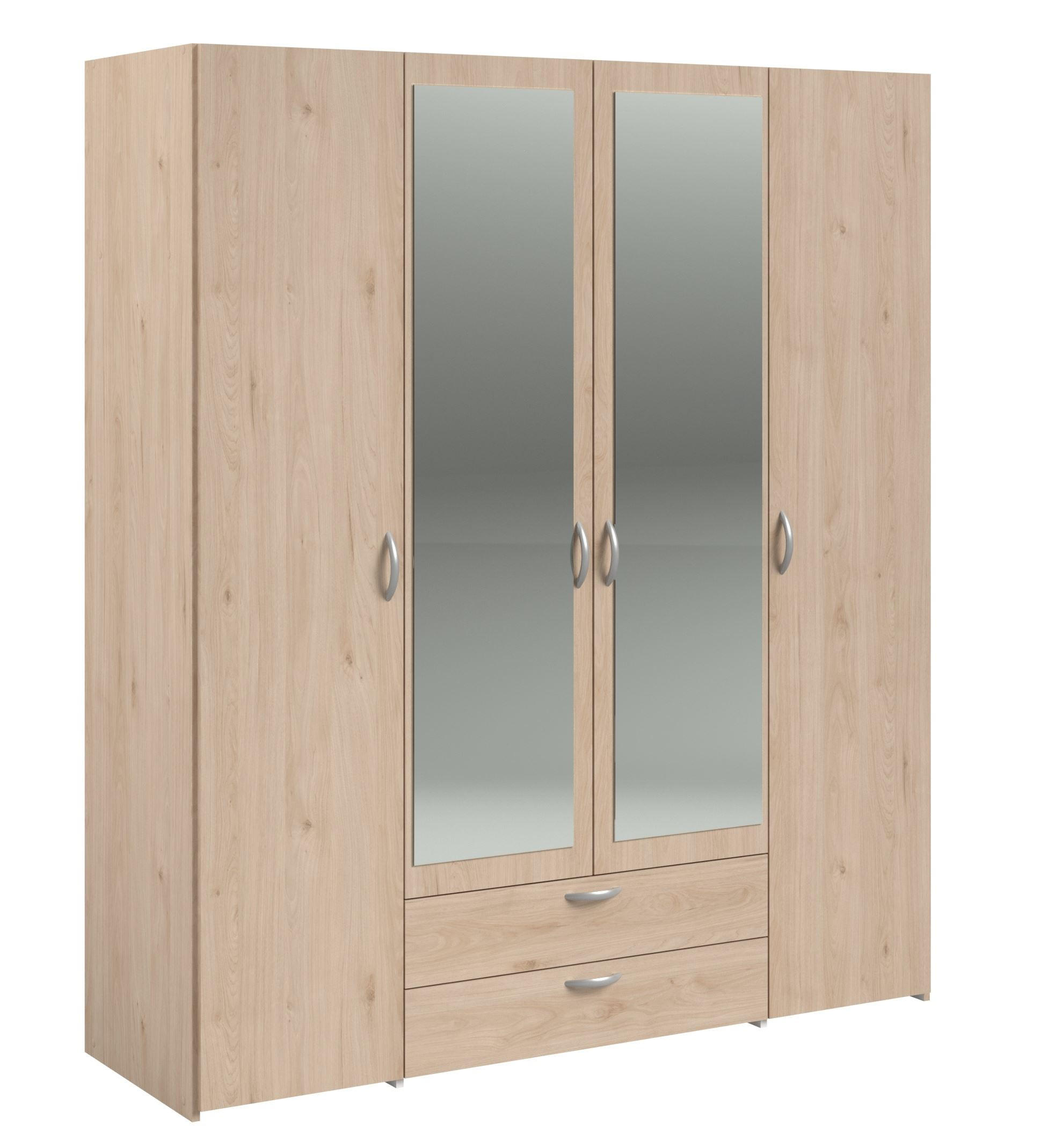 KLEIDERSCHRANK 4-trg. mit Spiegel Parisot Daily 13 Dekor Eiche Jackson - Eichefarben, Kunststoff (160/185/51cm) - 58aufmkessel