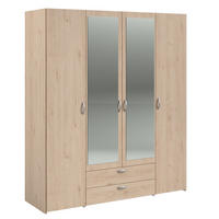 KLEIDERSCHRANK 4-trg. mit Spiegel Parisot Daily 13 Dekor Eiche Jackson - Eichefarben, Kunststoff (160/185/51cm) - 58aufmkessel