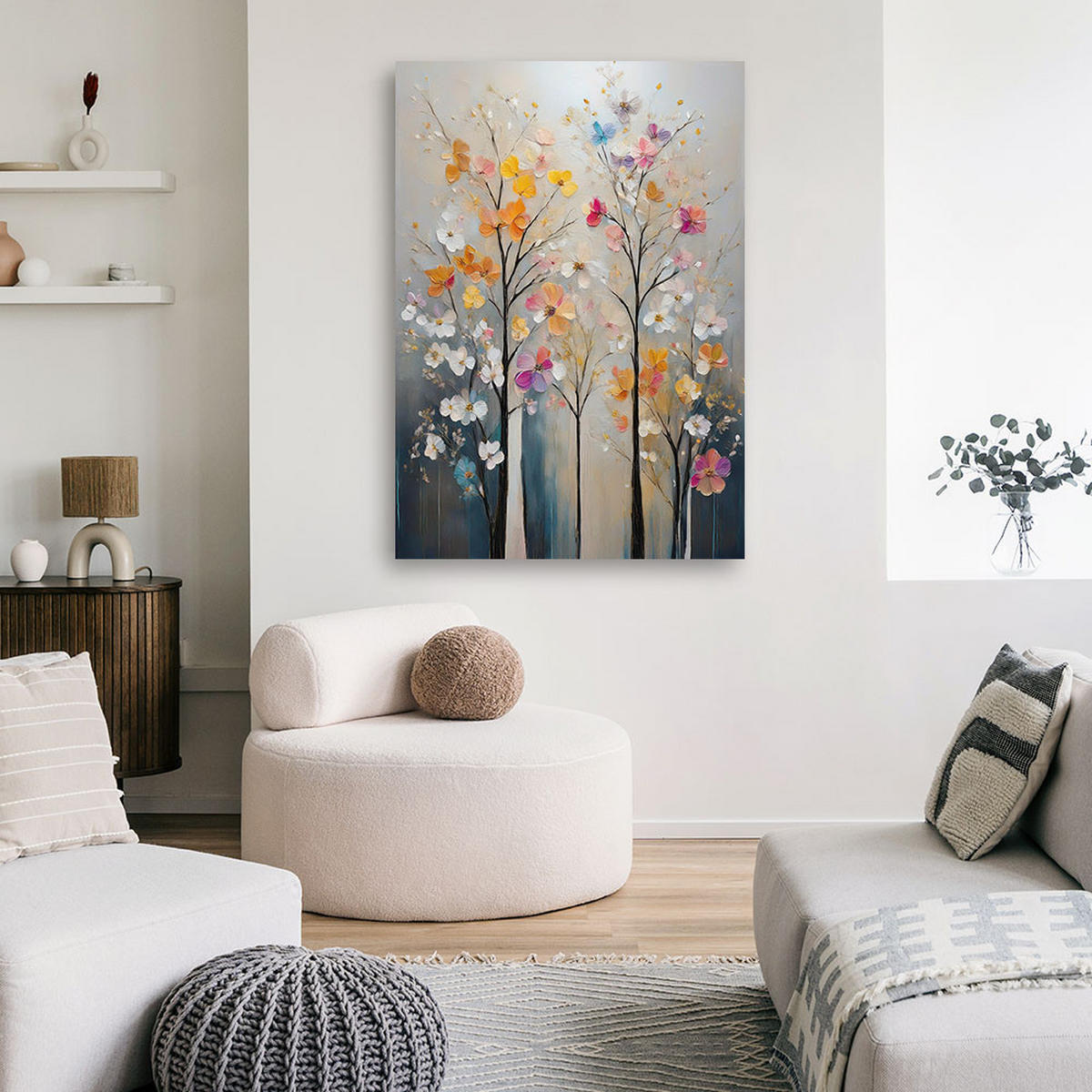 WANDBILD bunter abstrakter baum - Grau, Textil (40/60cm) - Feeby