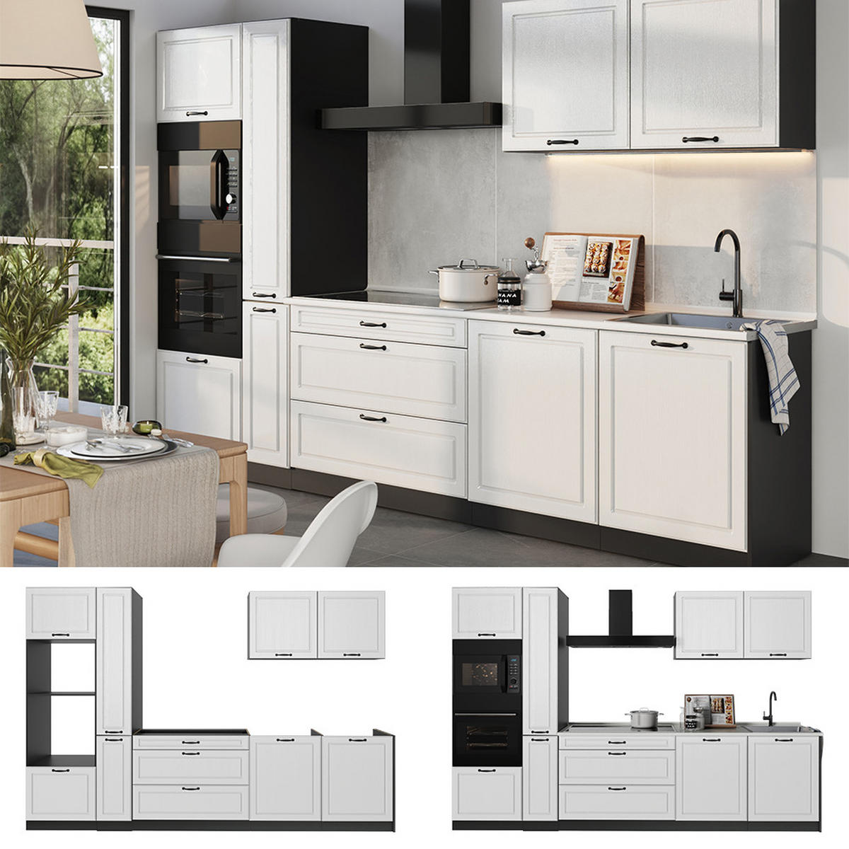 KUCHYNKA R-Line, Biely vidiecky dom/antracitová, 310 cm Goldkraft tammi työtaso - biela/antracitová, kompozitné drevo (310/206.8/60cm) - Vicco