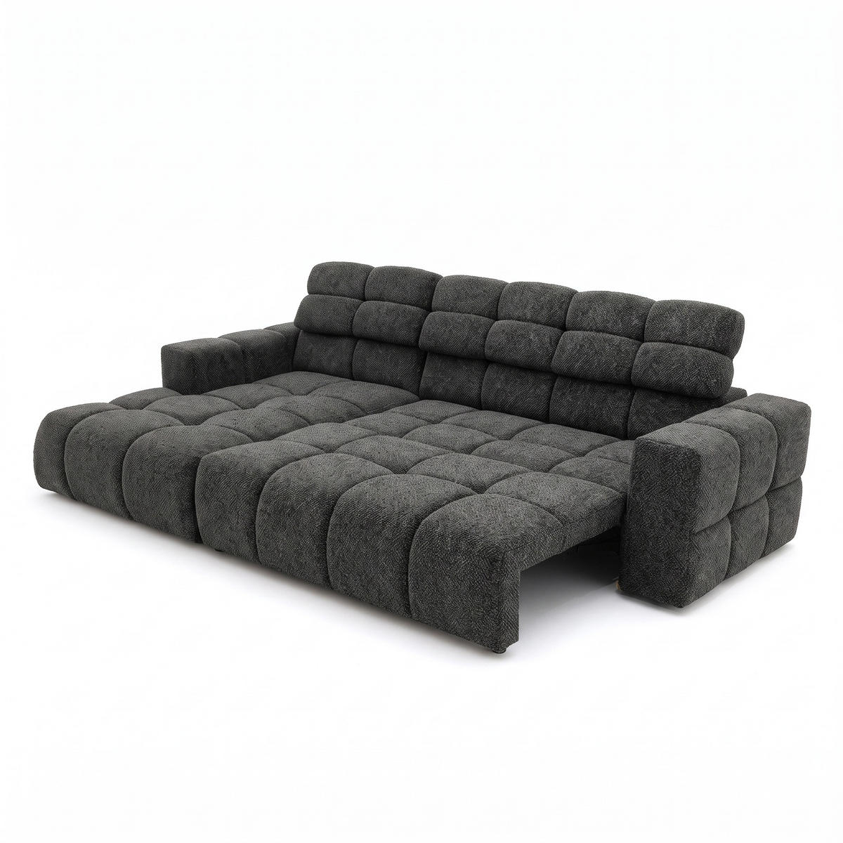 ECKSOFA TENDER Links mit Schlaffunktion und Verstellbare Kopfstützen, Chenille dunkelgrau - Dunkelgrau/Schwarz, Holz/Kunststoff (315/176cm) - Muffo