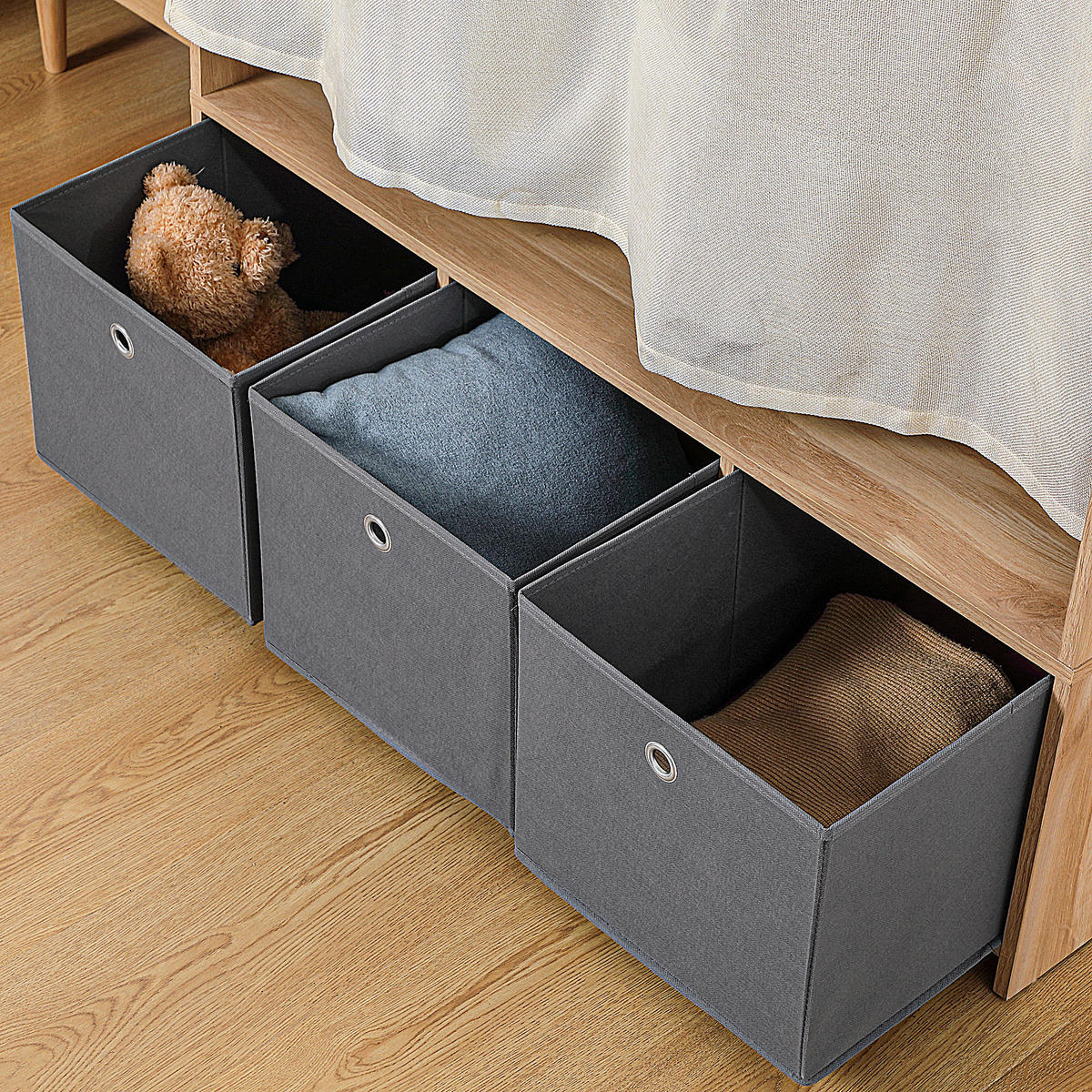 KLEIDERSCHRANK DE-17166 mit Kleiderstange & 3 Stoffschubladen Natur - Naturfarben, Holzwerkstoff (48/160/105cm) - ComfortXL