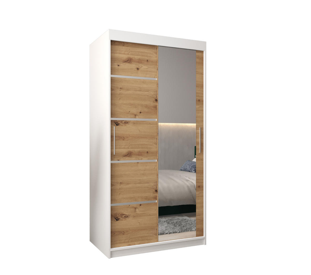 SCHWEBETÜRENSCHRANK 200/100/62 2-türig - Silberfarben/Eiche Artisan, Holz/Kunststoff (100/200/62cm) - Abiks Möbel