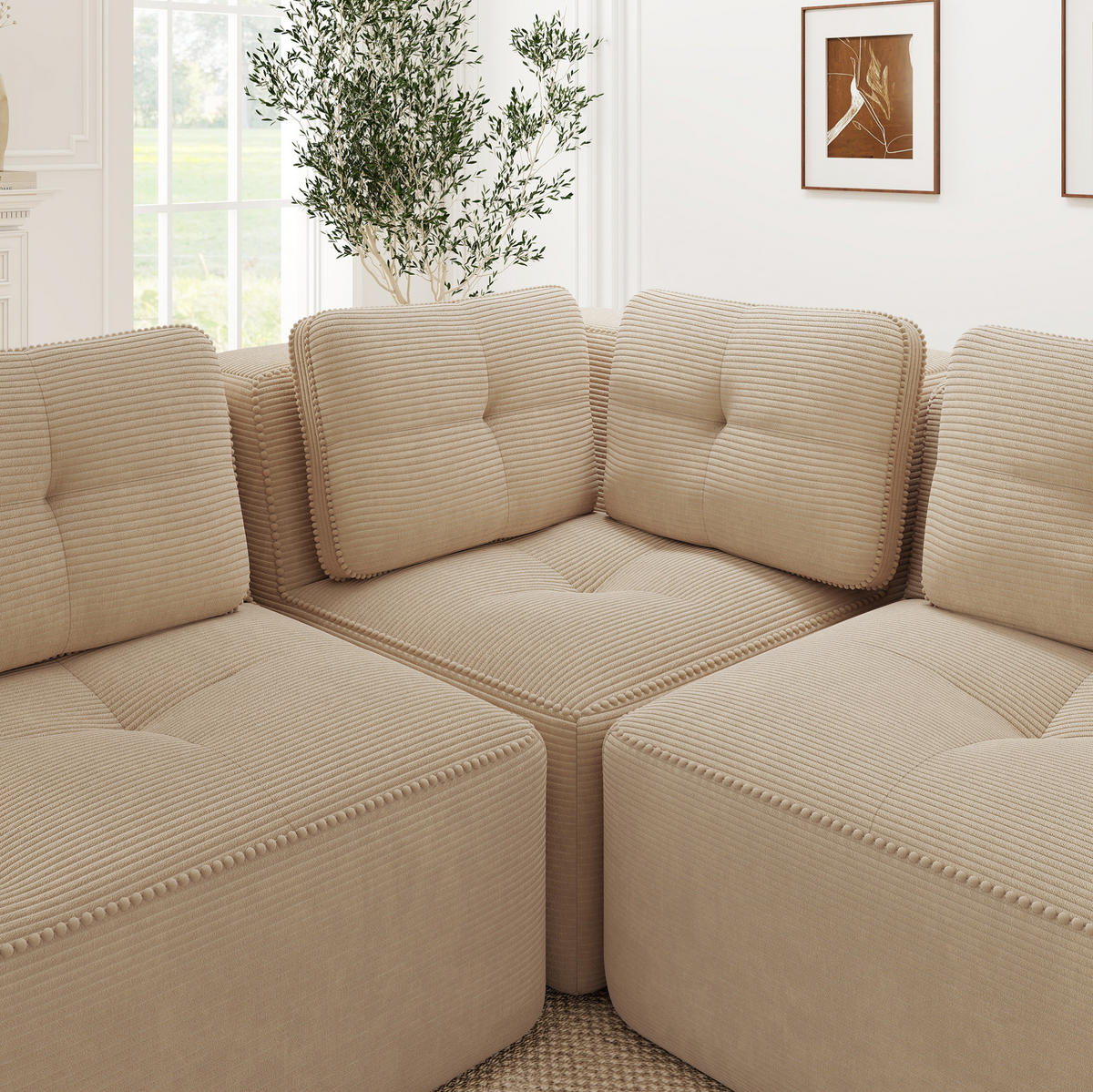 ECKSOFA 295/206/69 cm Beige aus Cordstoff modular kein Aufbau erforderlich - Beige, Textil (206/295cm) - OKWISH