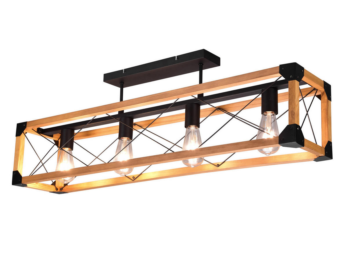 LED-DECKENLAMPE Breite 100cm, Holzbalken - Schwarz/Naturfarben, Holz/Metall (20/100/32cm) - meineWunschleuchte