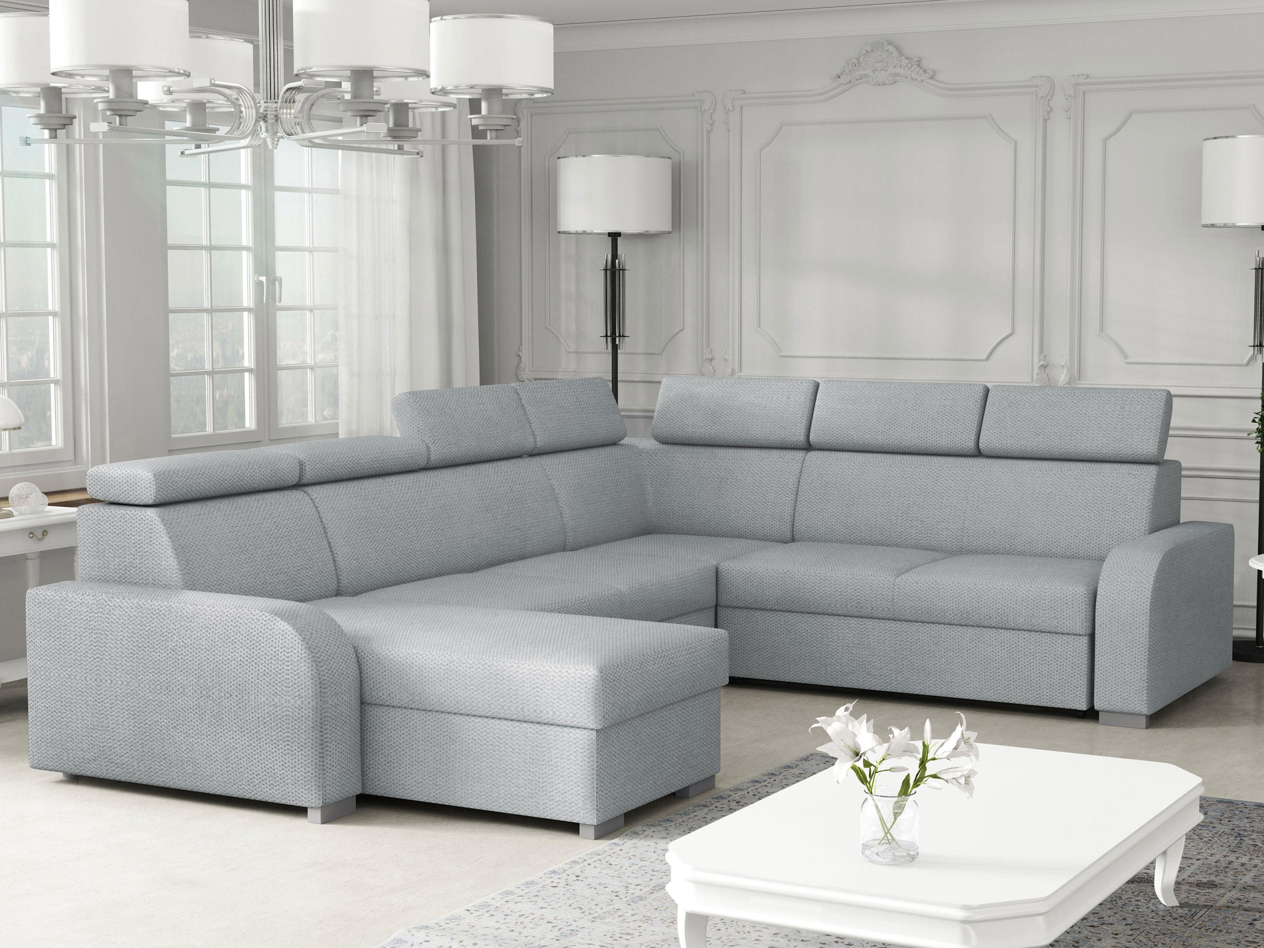 WOHNLANDSCHAFT Oslo 2rR2pLC - Silberfarben/Grau, Holz/Kunststoff (315/85/250cm) - MIRJAN24