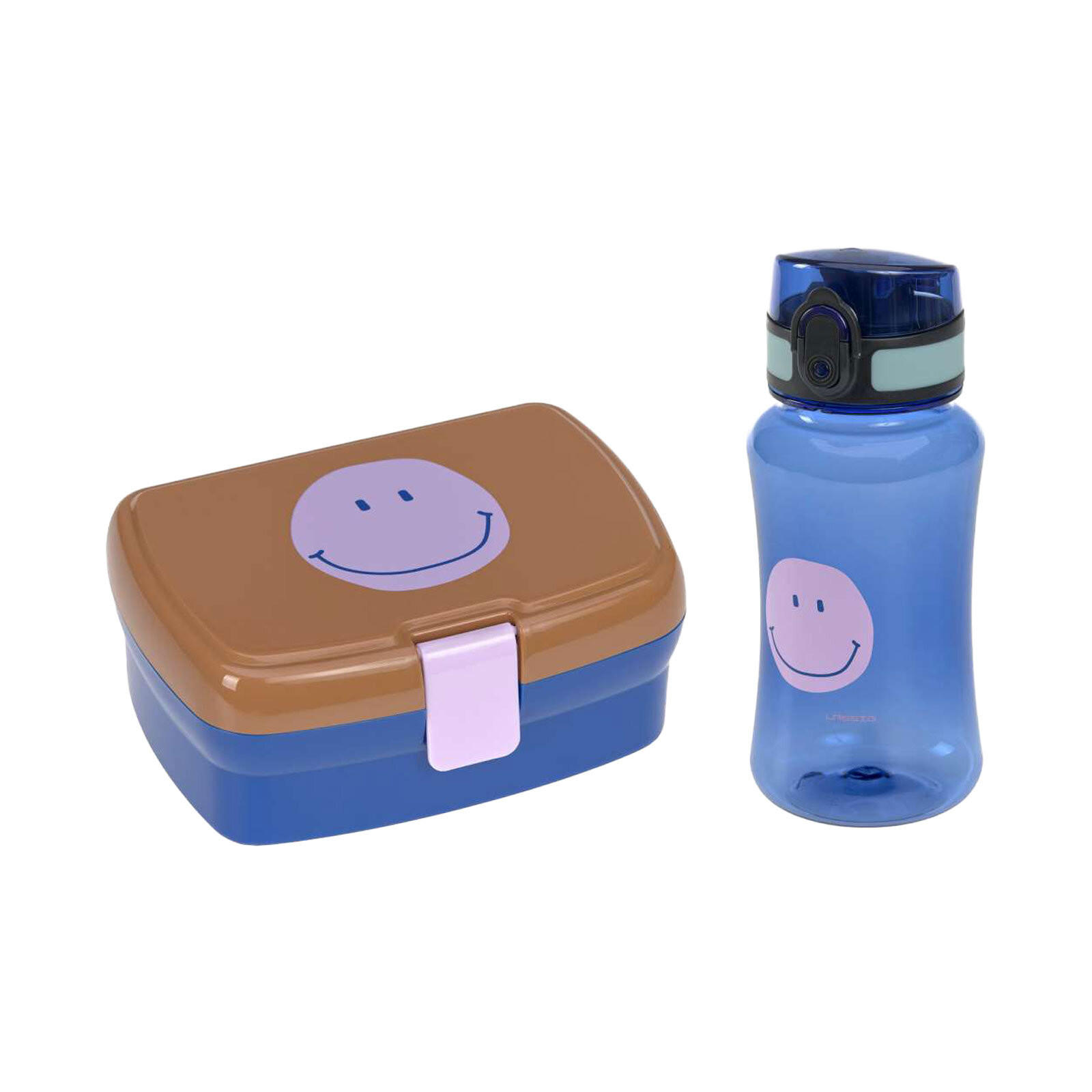 LUNCHSET BROTDOSE & TRINKFLASCHE Little Gang Smile Karamell - Blau/Braun, Kunststoff (7.5/22/20cm) - Lässig