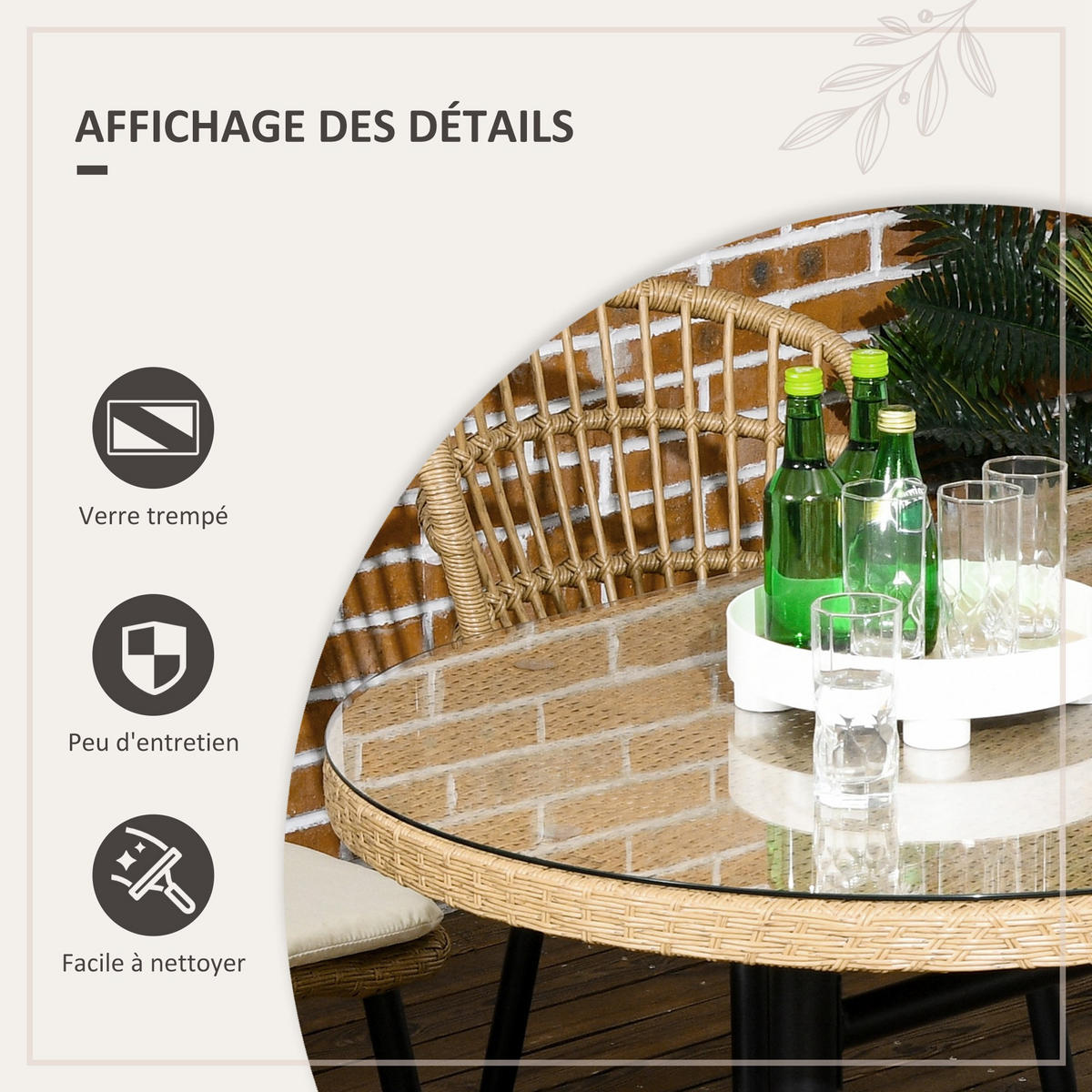 GARTENESSGRUPPE DE-13594 mit 6 Stühlen & Glastisch, PE-Rattan Natur - Naturfarben, Metall - ComfortXL