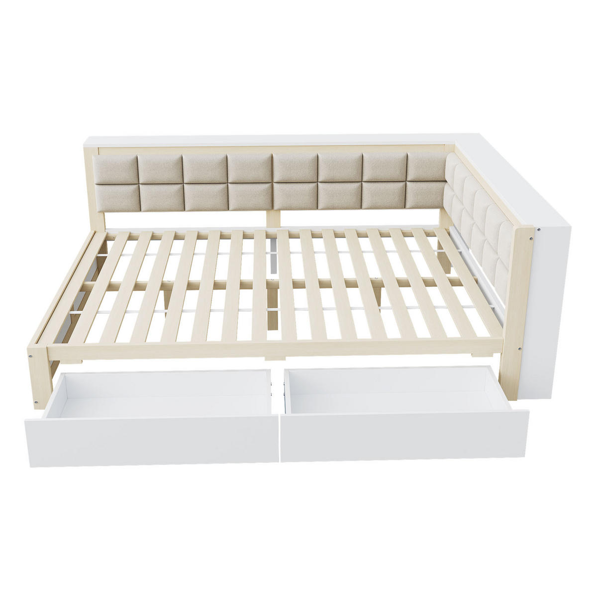 BETT 140/200 cm mit Rückenlehne und 2 Schubladen – inkl. Lattenrost - Weiß, Holz (140/200cm) - BEAOK
