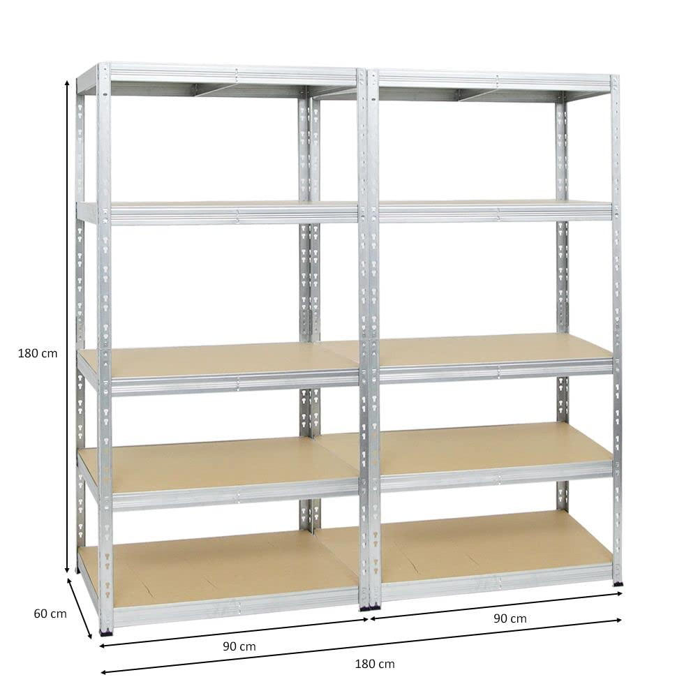 SCHWERLASTREGAL Tiger 2er-Set mit 2x 180x90x60 cm Fachlast 265 kg Verzinkt - Silberfarben, Metall (180/180/60cm) - PROREGAL