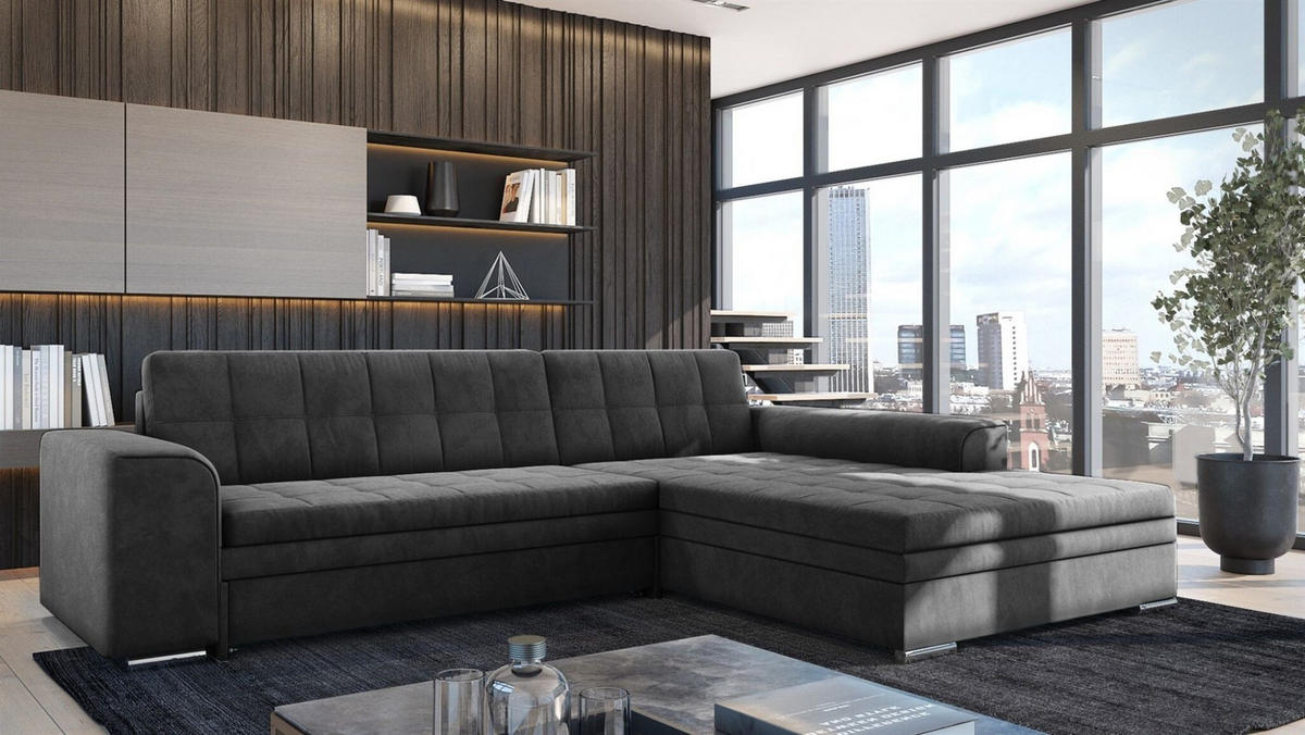 ECKSOFA Lusaka Mit Schlaffunktion - Anthrazit, Holzwerkstoff/Textil (198/292cm) - Fun Möbel