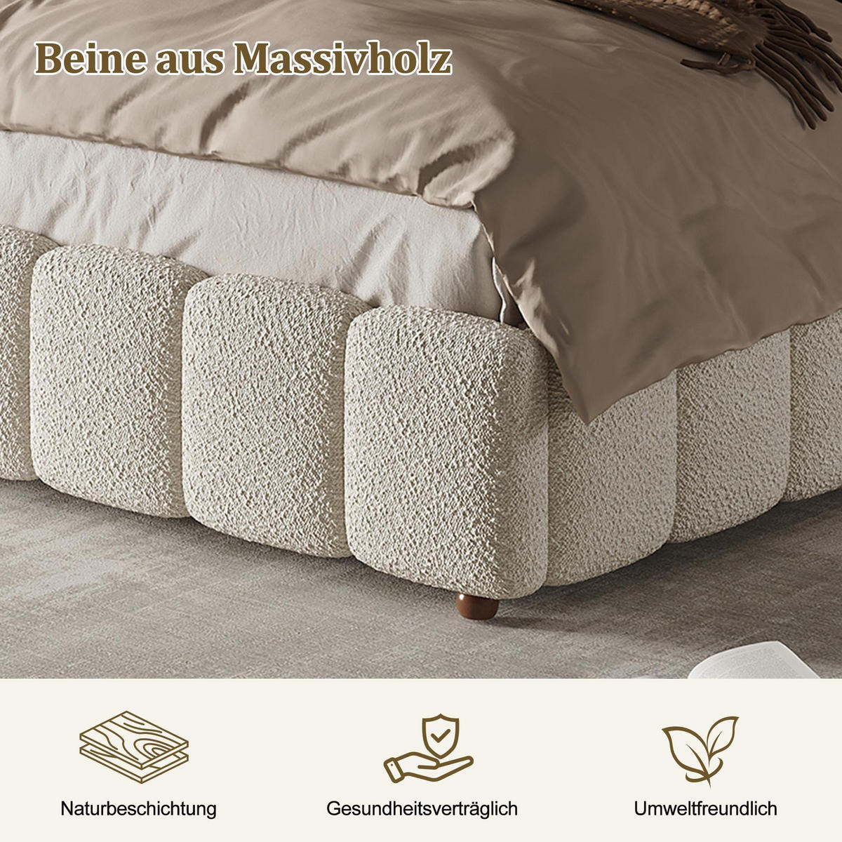 POLSTERBETT 160x200cm in Weiß Bouclé - Weiß, Textil (160/200cm) - KOMHTOM