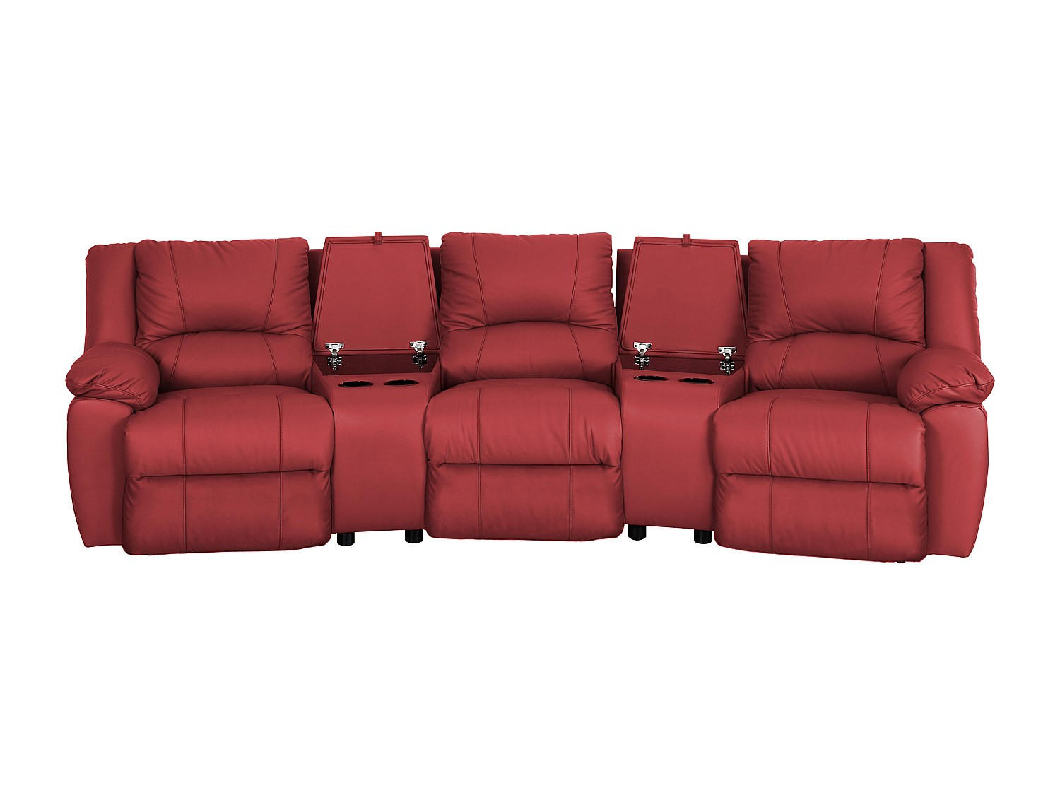RELAXSOFA - 3 Personen - Leder - Rot - - Rot, Leder (308/97/99cm) - Vente-Unique