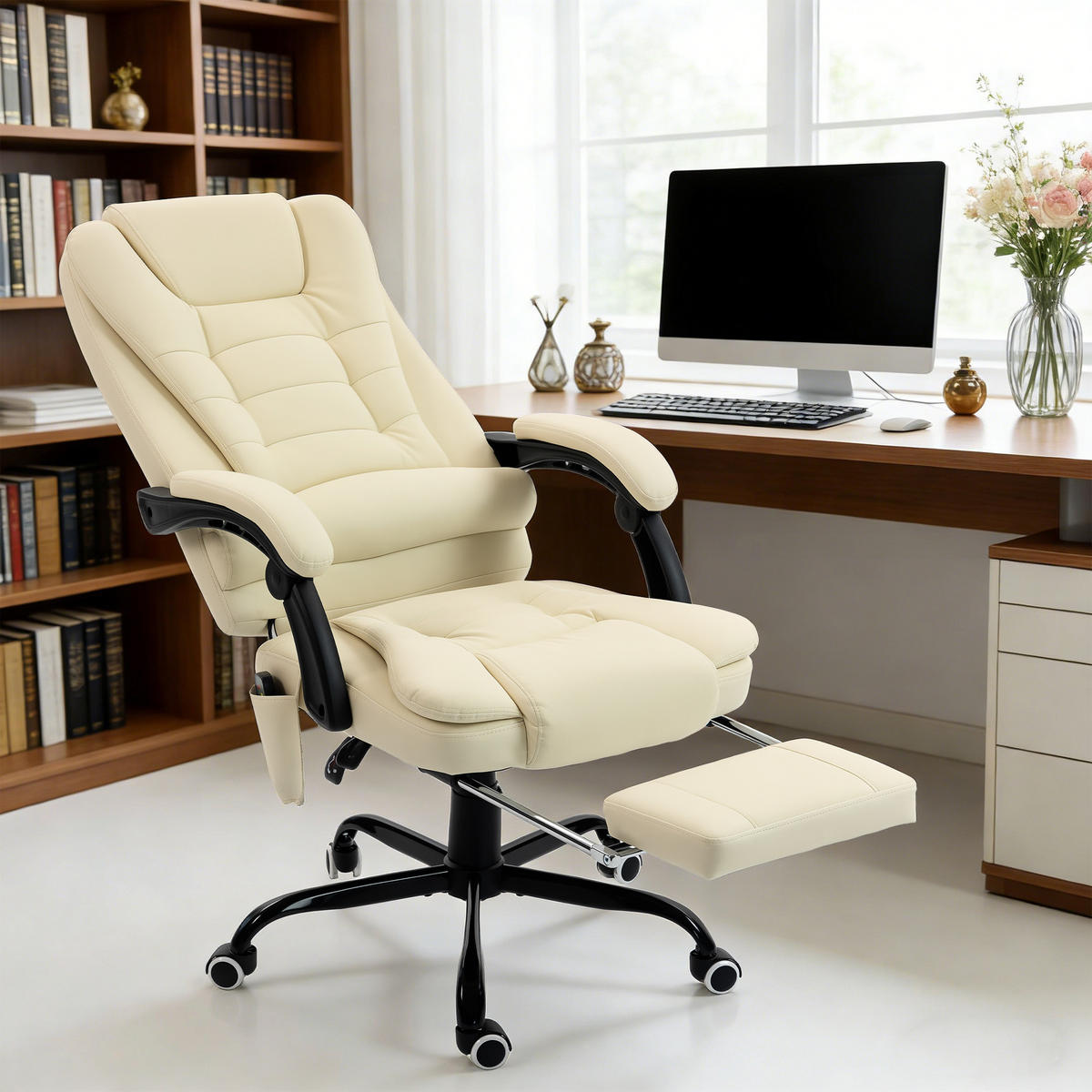 CHEFSESSEL DE-11831 7-Punkt-Massage & 155° Neigung Beige - Beige, Metall (79/121/67cm) - ComfortXL