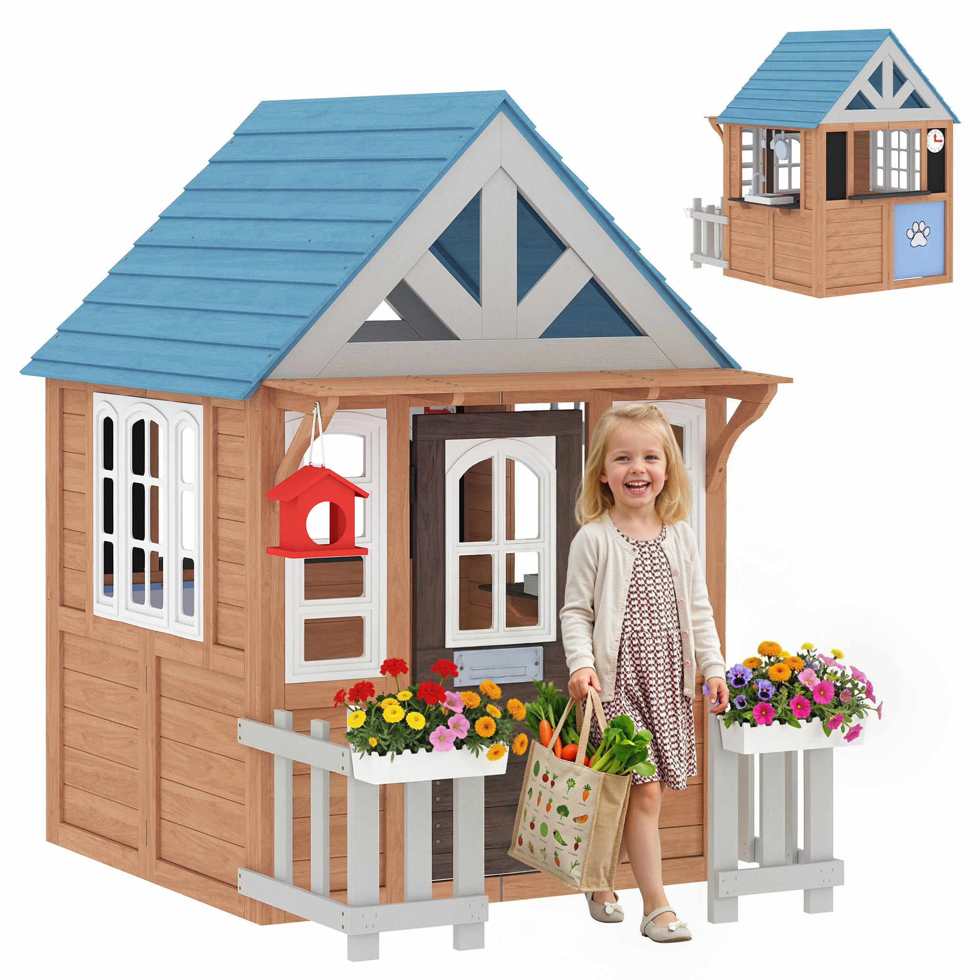 SPIELHAUS DE-18703 mit Katzenklappe & Spielküche Braun - Braun, Holzwerkstoff (116.5/163.5/165cm) - ComfortXL