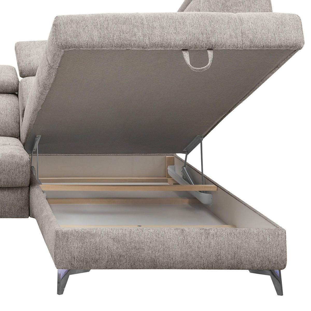 ECKSOFA mit Schlaffunktion - Webstoff - Taupe/Schwarz, Kunststoff/Textil (282/198cm) - home24