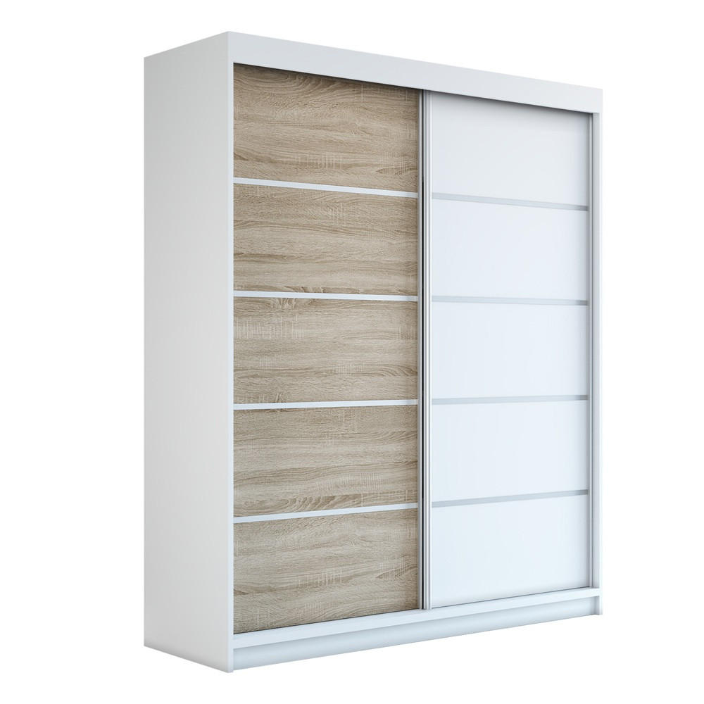 SCHWEBETÜRENSCHRANK 180 CM TREND Farbe: Weiß , sonoma , weiß - Weiß/Braun, Holzwerkstoff (180/215/59.5cm) - A&J MöbelLand