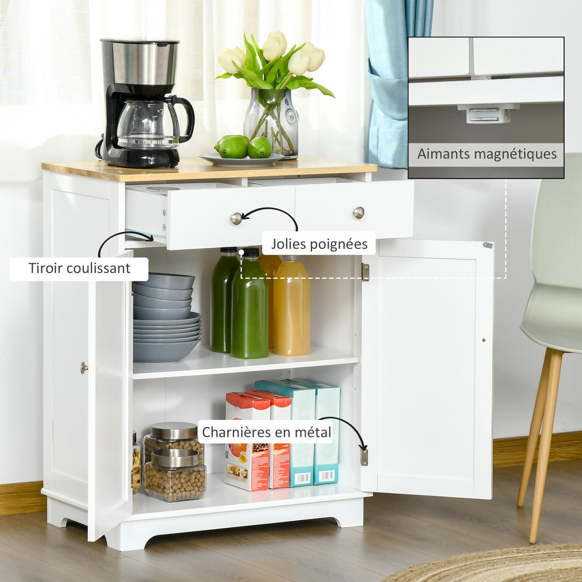 SIDEBOARD DE-10997 2 Türen Weiß/Naturholz - Weiß, Holzwerkstoff (68/85/40.3cm) - ComfortXL