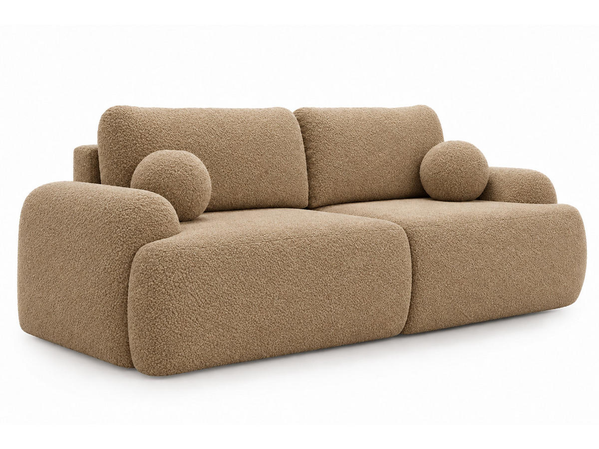 SOFA 260/106/81 Aurio Bouclé-Stoff Hellbraun - Hellbraun, Kunststoff/Textil (260/81/106cm) - Graingold