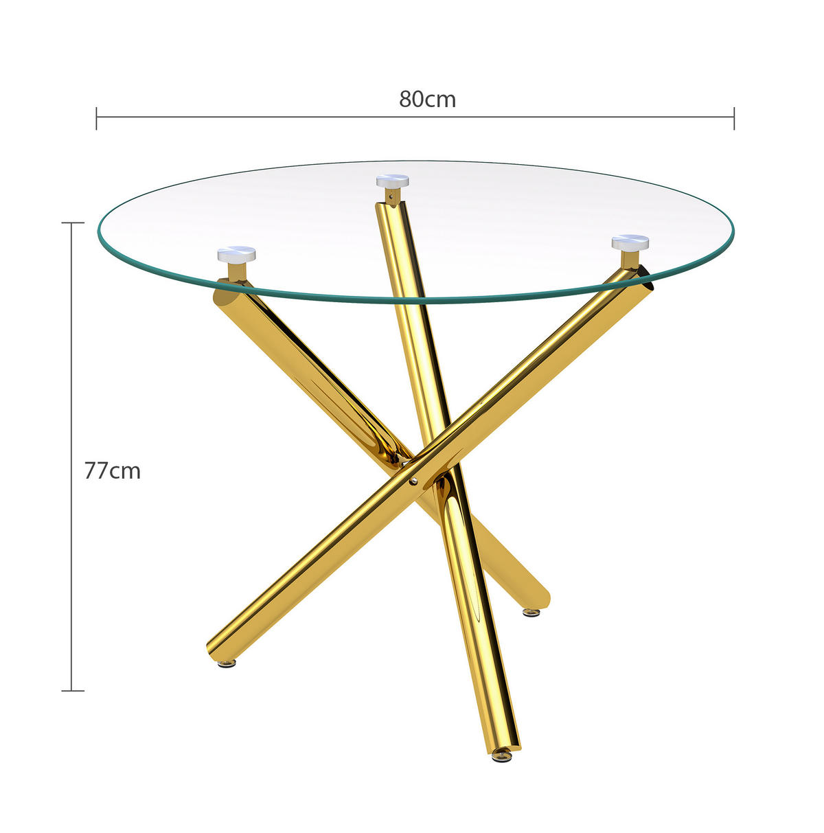 ESSTISCH rund Glas Metall Gold für 2 bis 4 Personen - Goldfarben, Metall (80/80/76cm) - Meubliv