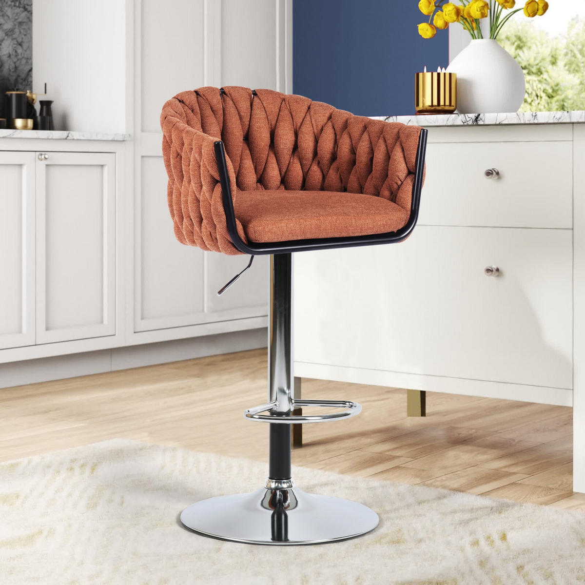 BARHOCKER 2er-Set, Stoff, höhenverstellbar 87-108cm, orange - Chromfarben/Orange, Metall (53/108/50cm) - Urban Meuble