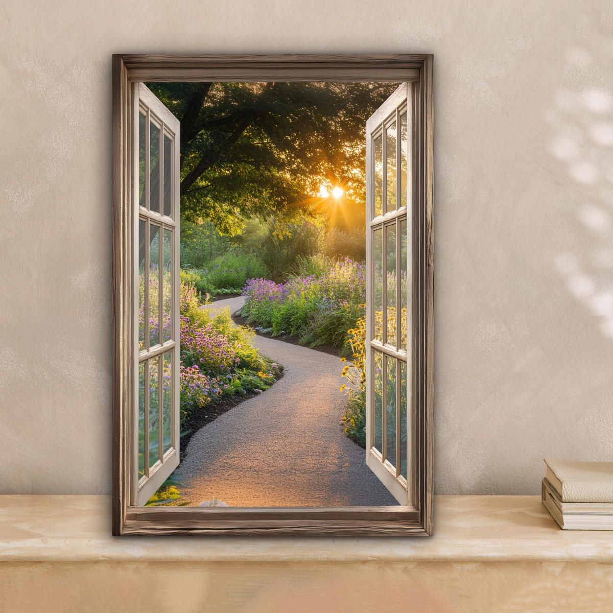 LEINWANDBILD Aussicht - Blumen - Natur - Sonne - Weg 20x30 cm - Hellgelb, Textil (20/30cm) - MuchoWow