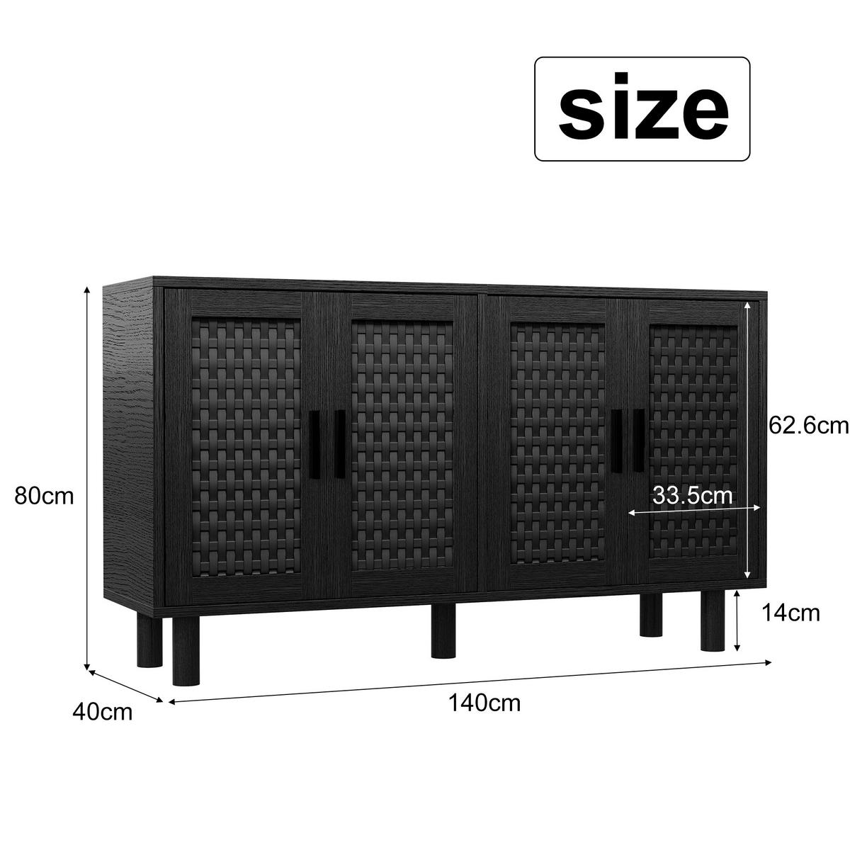 SIDEBOARD 140x40x80 cm Rattan Stauraum schwarz - Schwarz, Holz (140/80/40cm) - Fortuna Lai
