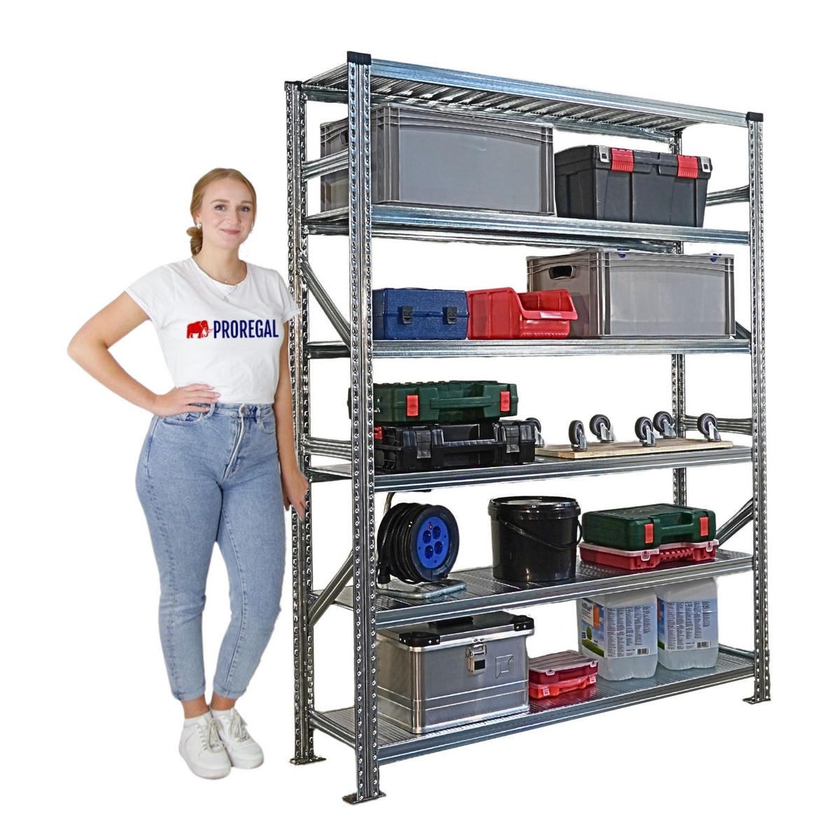 FACHBODENREGAL Proximo 210x300x50cm 6 Ebenen Beidseitig nutzbar Verzinkt - Silberfarben, Metall (300/210/50cm) - PROREGAL