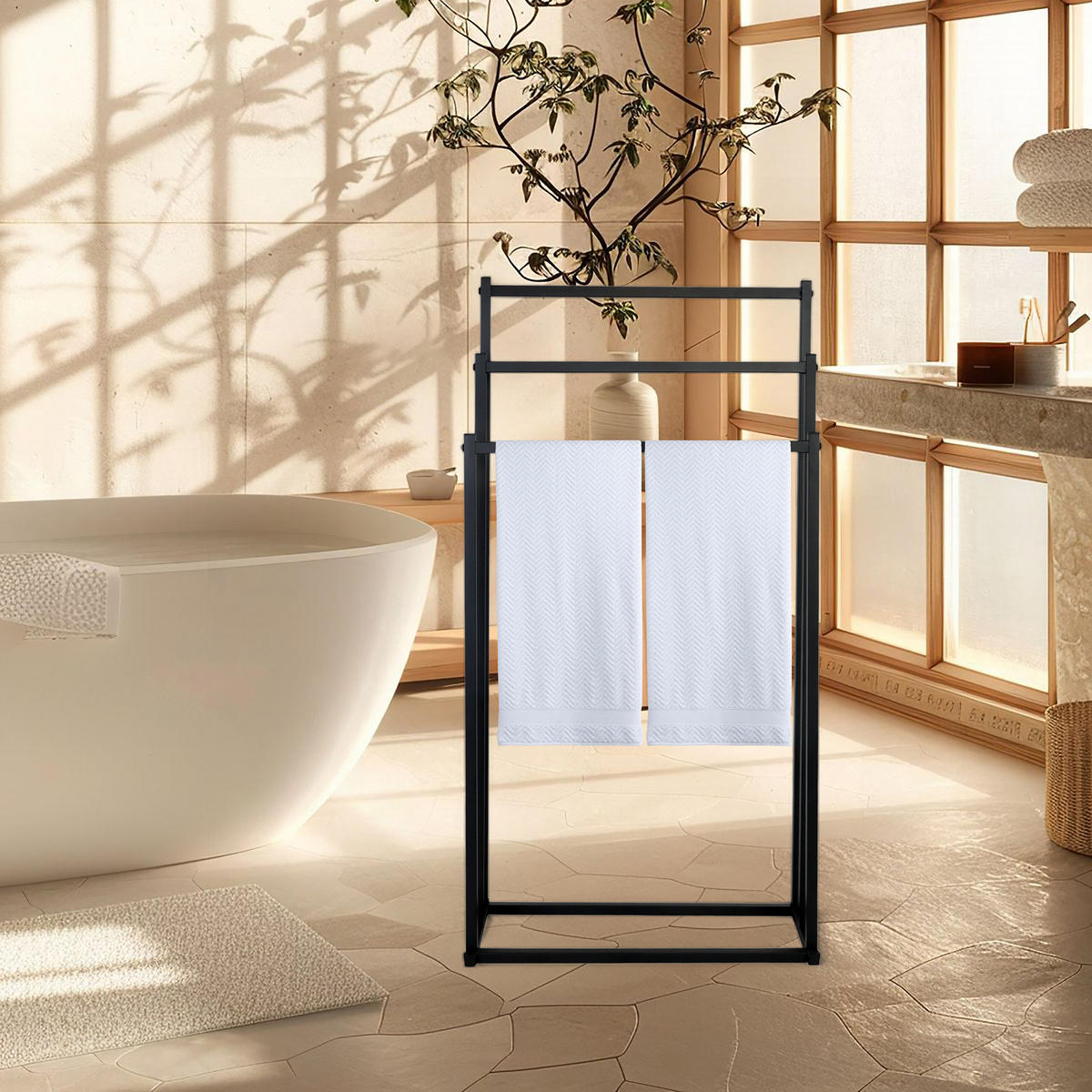 HANDTUCHHALTER - Schwarz, Metall (44/86/21cm) - Relaxdays