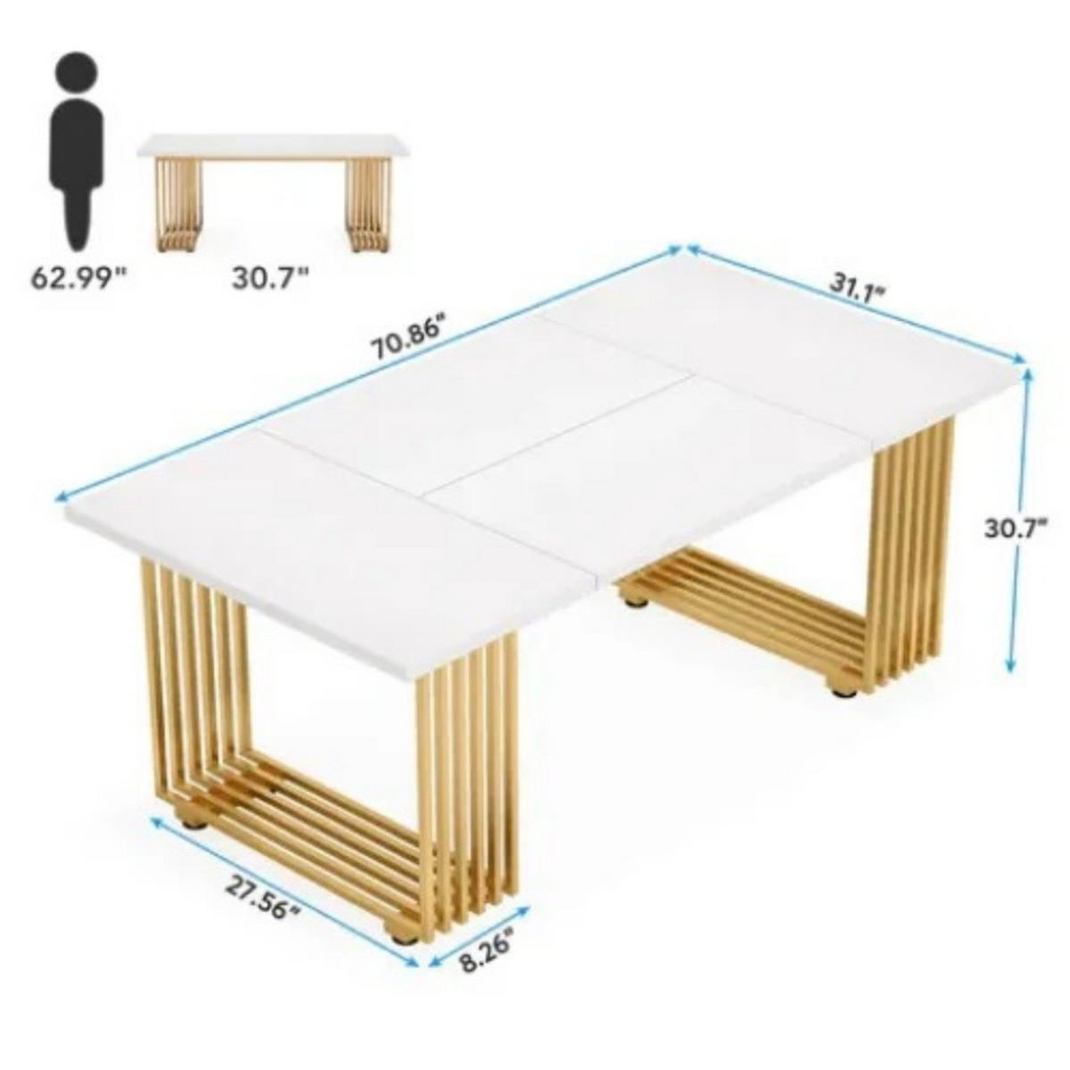 SCHREIBTISCH 180 x 79 x 78 cm Holz Metall White Gold - Weiß, Metall (180/79/79cm) - Meubliv
