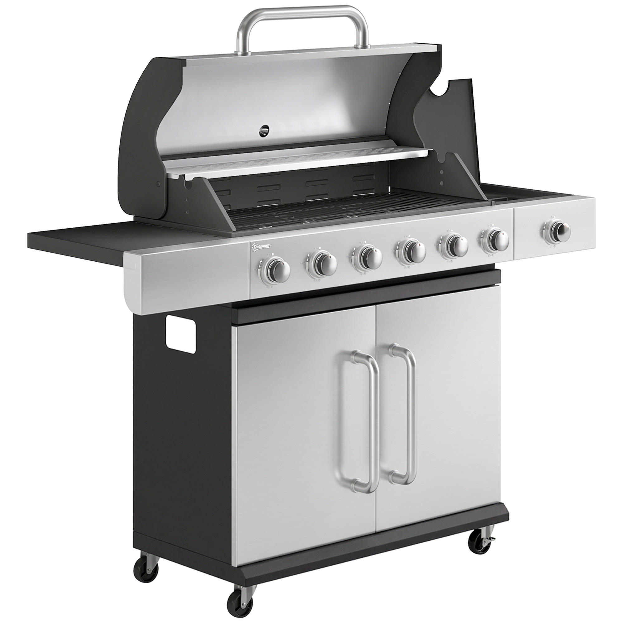 GASGRILL Edelstahl Schwarz - Schwarz, Metall (49/111/142cm) - Outsunny
