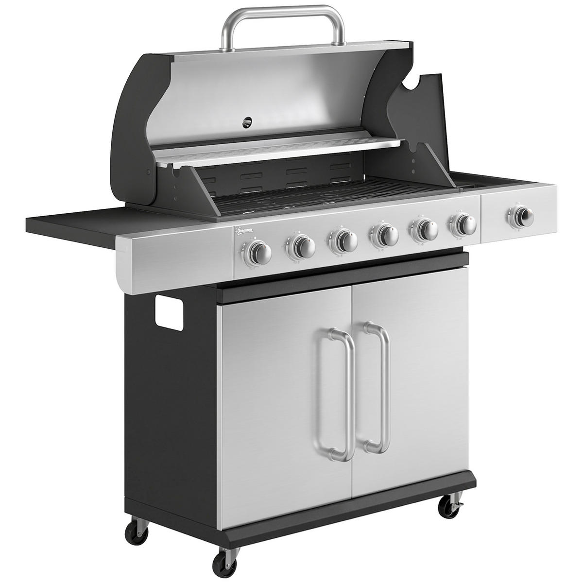 GASGRILL Edelstahl Schwarz - Schwarz, Metall (49/111/142cm) - Outsunny